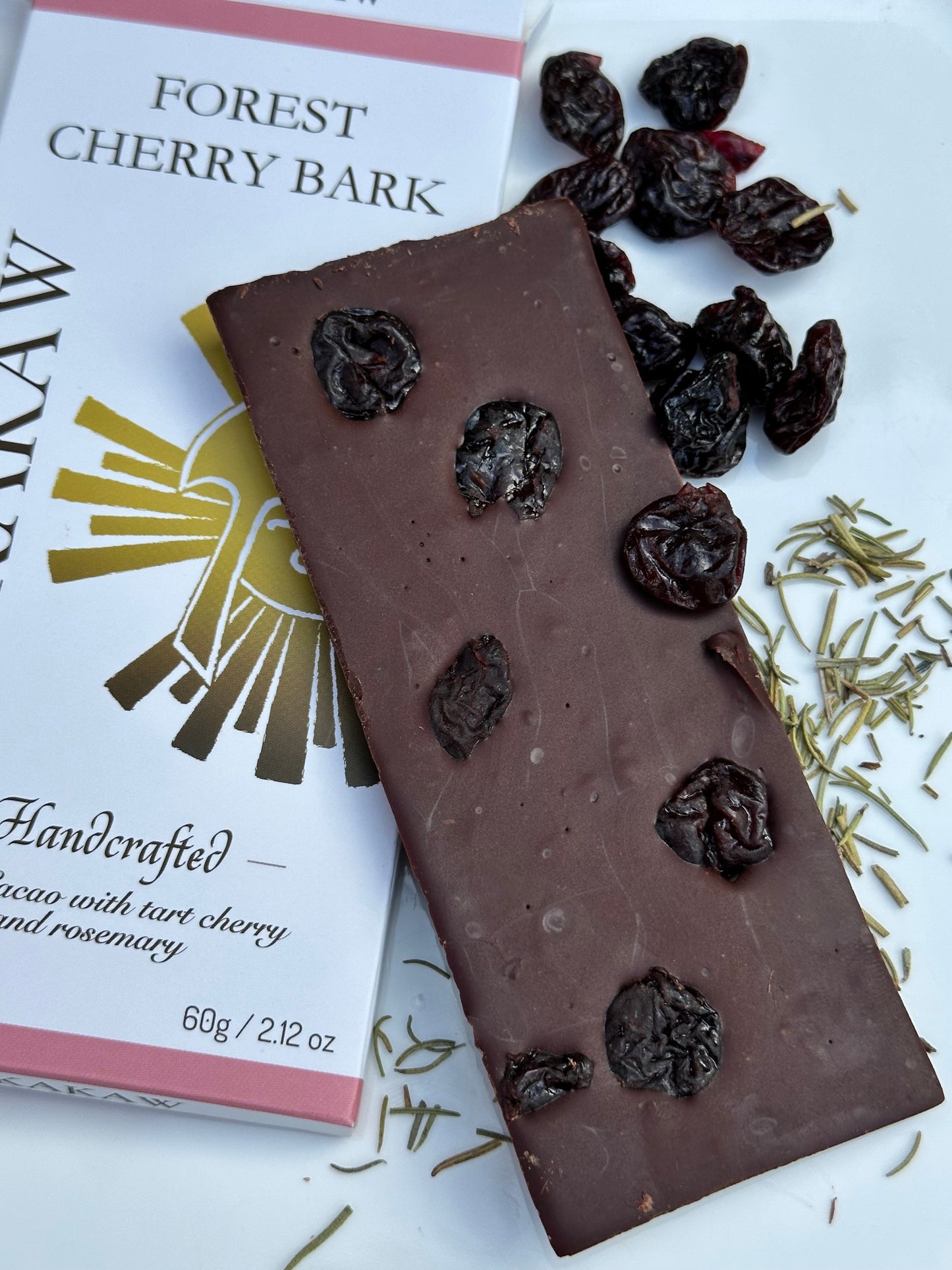 Handcrafted 90% Tart cherry & Rosemary Chocolate Bar