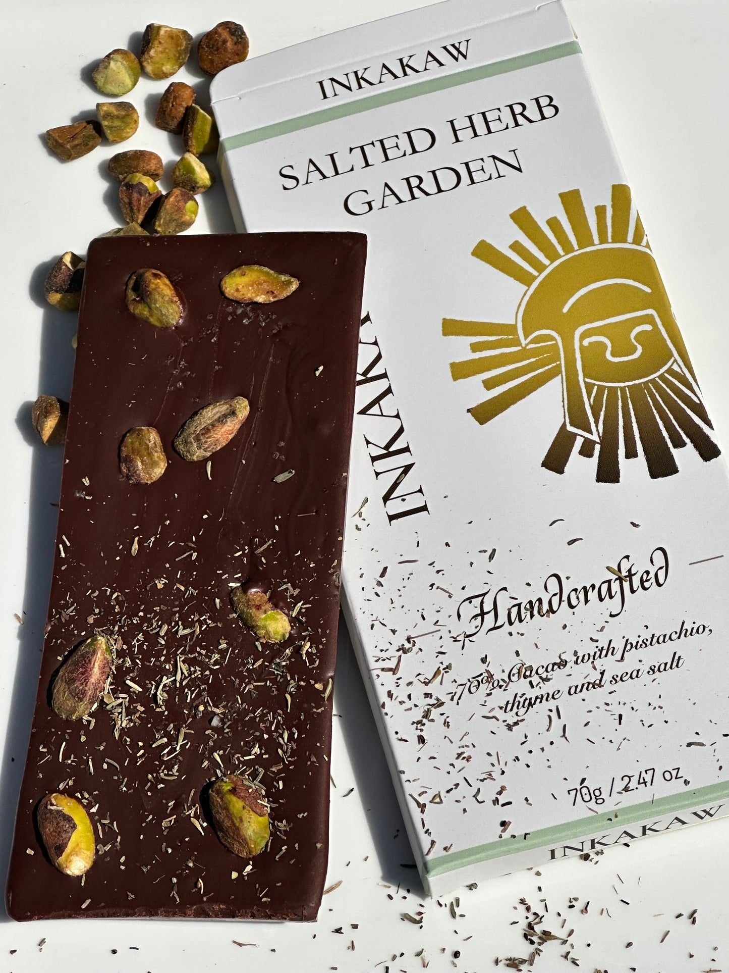 Handcrafted 70% Pistachio, Thyme, Sea Salt Bar