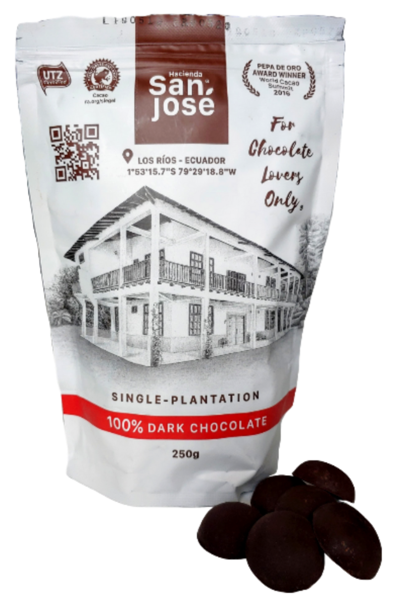 250g pouch of 100% dark chocolate