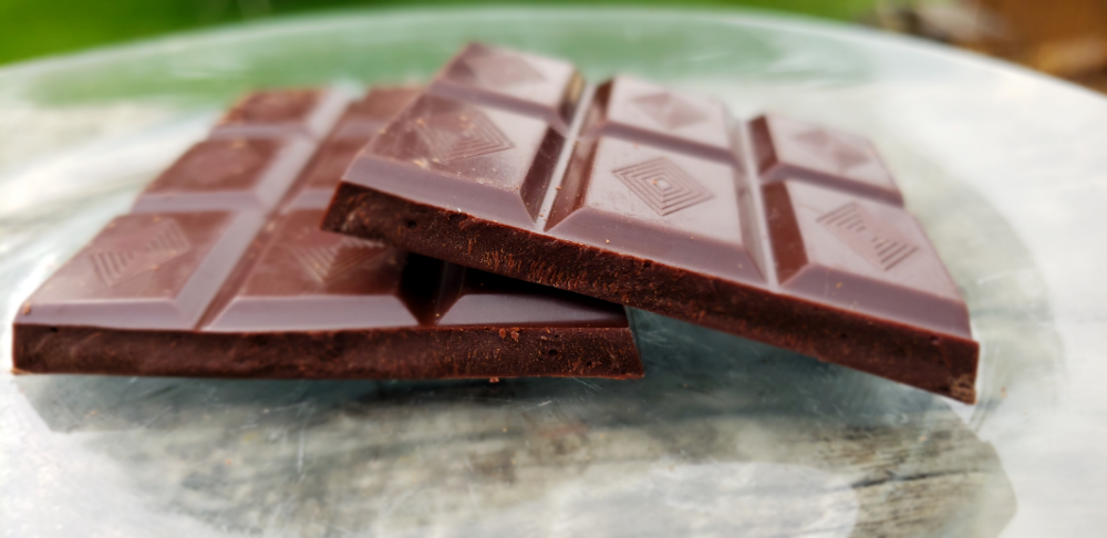 Close up of chocolate bar pieces